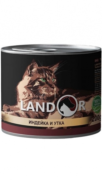 Консерва для взрослых кошек LANDOR Adult Индейка и утка 200 г