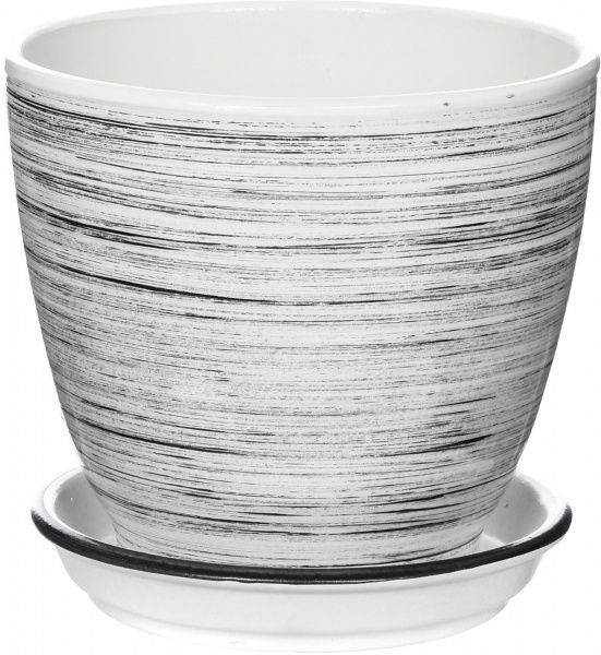 Горщик керамічний Оріана-Запоріжкераміка Кедр №3 глянець біло-чорний круглий 1,6л білий/у смужку (019-3-137) 