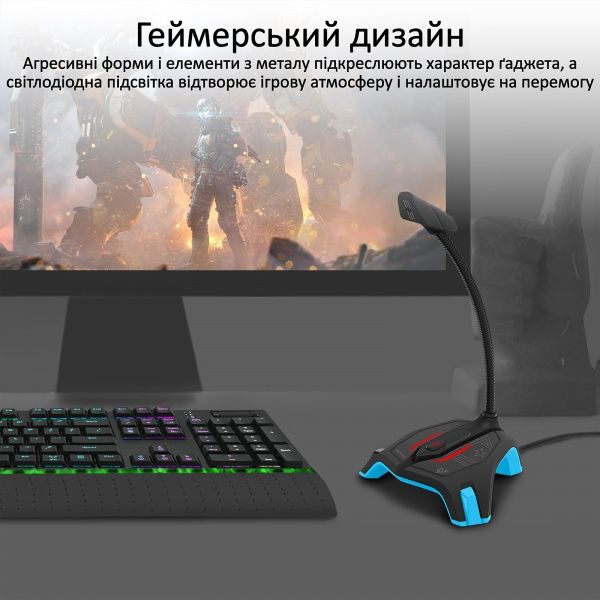 Мікрофон Vertux Streamer-2 LED, USB Blue