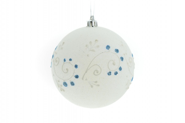 Шар новогодний Орнамент белый с голубым