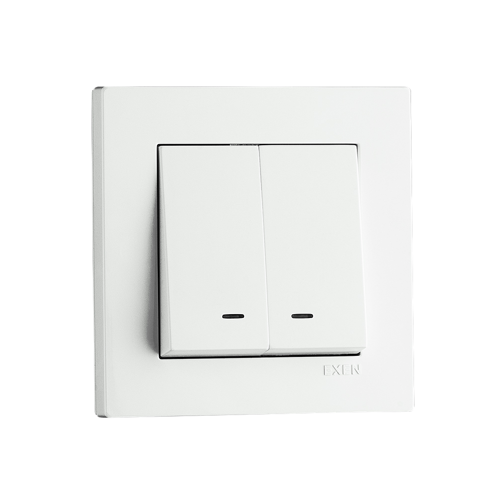 Вимикач кнопковий двоклавішний EXEN Karell з підсвіткою білий 290-000102-203