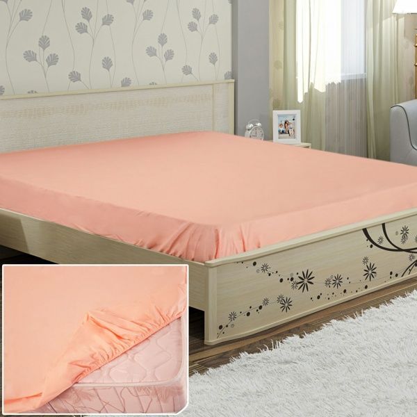 Простирадло на резинці 160x200 см персиковий Ярослав 