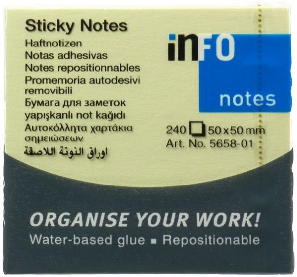 Бумага для заметок с липким слоем INFO 50х50 мм 240 шт. желтая Global Notes