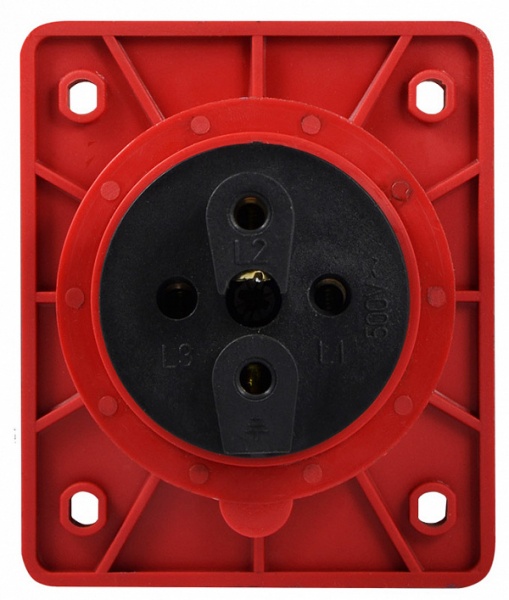 Розетка силовая врезная с заземлением АСКОУКРЕМ ГВ 16А/4 3Р+РЕ (414) красно-белый