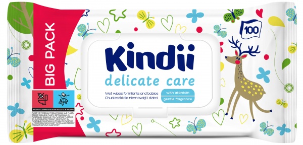Детские влажные салфетки Kindii Delicate Care для младенцев и детей с клапаном 100 шт.