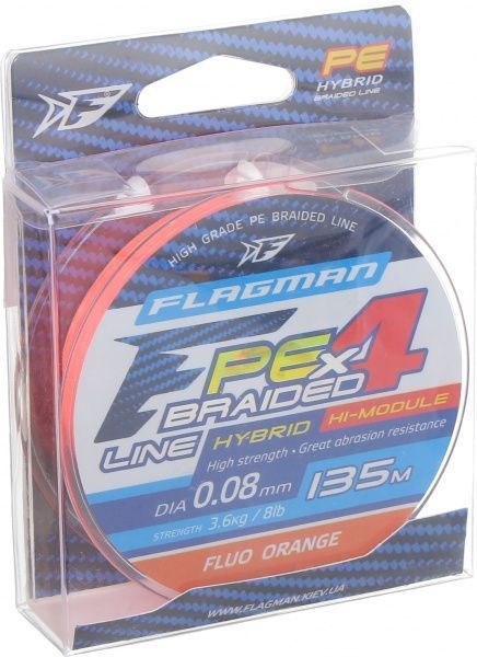 Шнур Flagman PE Hybrid F4 FluoOrange 135м 0,08мм 3,6кг