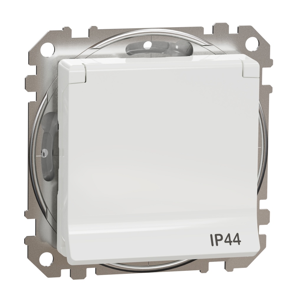 Розетка силовая с заземлением Schneider Electric Sedna Design со шторками с крышкой белый SDD211024