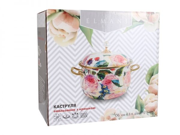 Каструля з кришкою 4,8 л емаль Пташка 763-012 Elmani