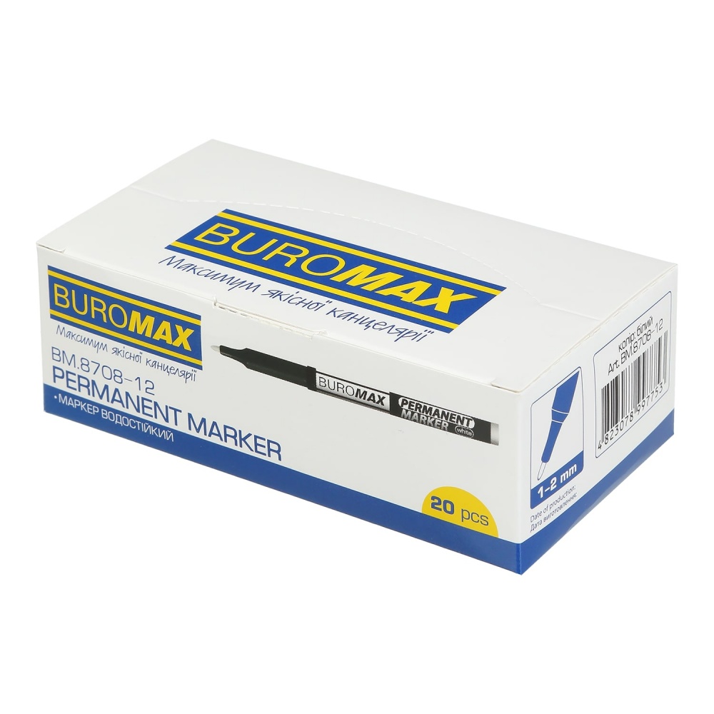 Міні-маркер Buromax водостійкий білий 1-2 мм BM.8708-12