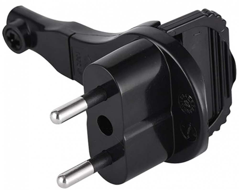 Вилка електрична плоска з ручкою Electraline 520201 без заземлення 220В 6А IP20 пластик чорний