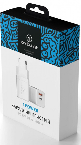 Зарядное устройство OneLounge 1Power PD 20W USB-C + USB-A для iPhone 