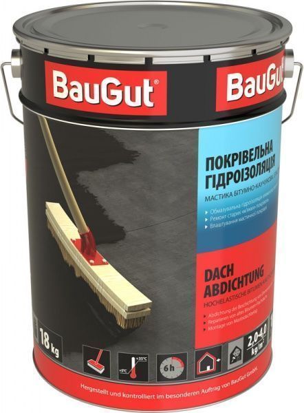 Мастика бітумно-каучукова BauGut покрівельна гідроізоляція 18 кг