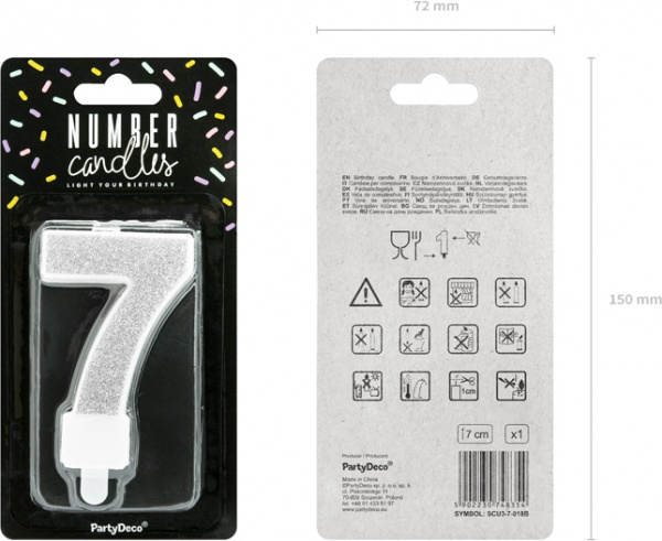 Свеча для торта Partydeco цифра 7 серебряная 7 см (SCU3-7-018B)