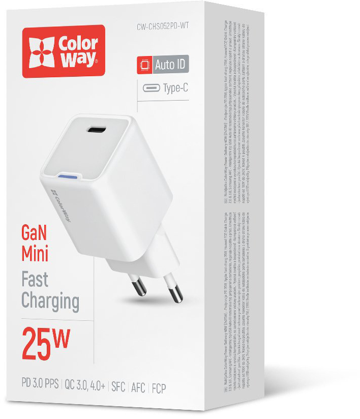 Мережевий зарядний пристрій ColorWay GaN Mini 25W PD USB-C white