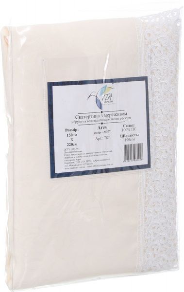 Скатерть Ares с кружевом водоотталкивающая 150x220 см молочный ITA Dream 