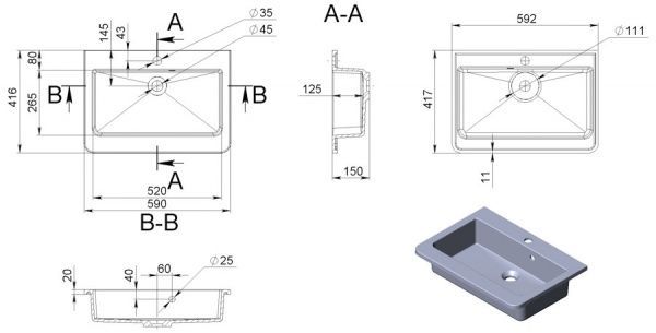 Умывальник Укркомпозит Accent из искусственного мрамора 60х42 см