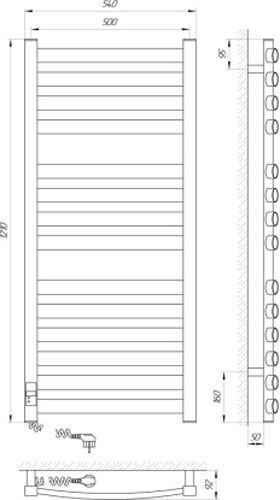Рушникосушарка електрична Laris Атлант Преміум ЧФ14 500х1200 Е П праве підключення