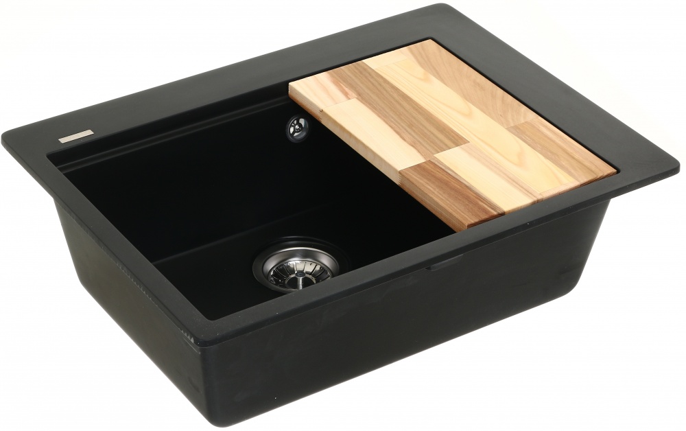 Мойка ScandiSPA из кварцевого песка Delta black D GMD620bD + деревянная дощечка