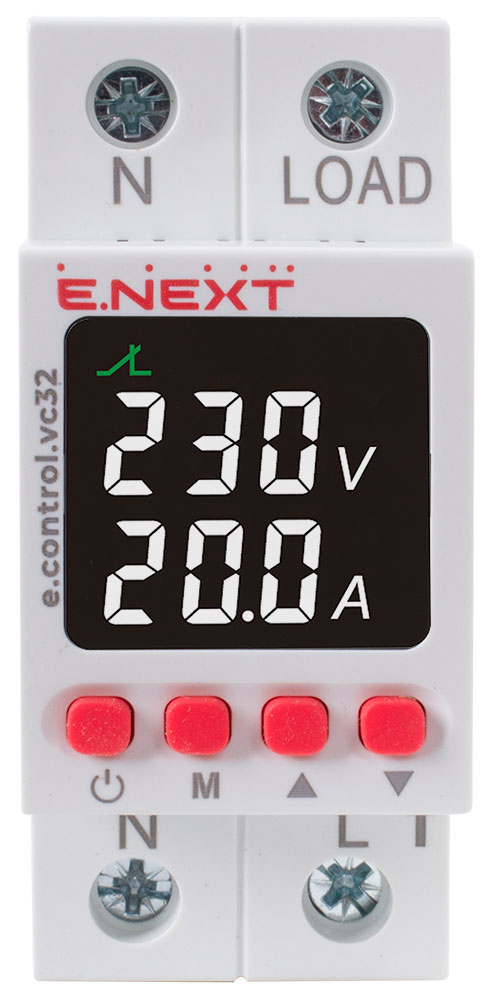 Реле напряжения и тока E.NEXT 32А с индикацией e.control.vc32 p0690028