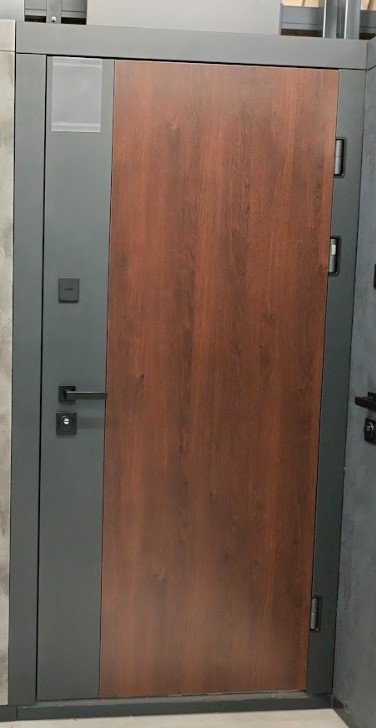 Дверь входная Rodos Steel Ultra Lux F-201 дерево / дримвуд серый 2050x960 мм правая