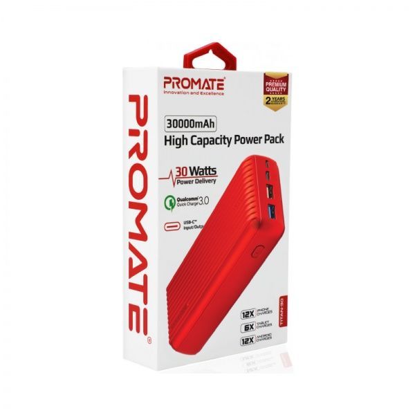 Зовнішній акумулятор (Powerbank) Promate Titan-30 30000 mAh red (titan-30.red) 