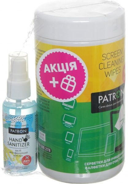 Набор для чистки Patron 2в1 салфетки для экранов и дезинфицирующее средство для рук в ассортименте 50 мл (CS-PN-F3-050) 