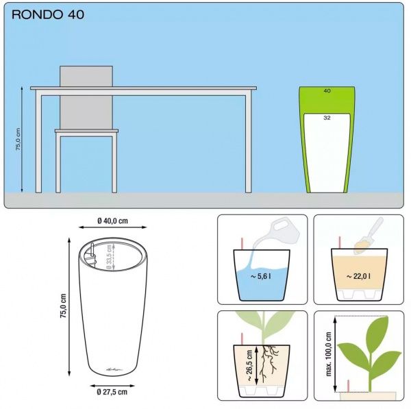 Кашпо Lechuza Rondo Premium 40 круглый 22 л серо-коричневый (15744) 