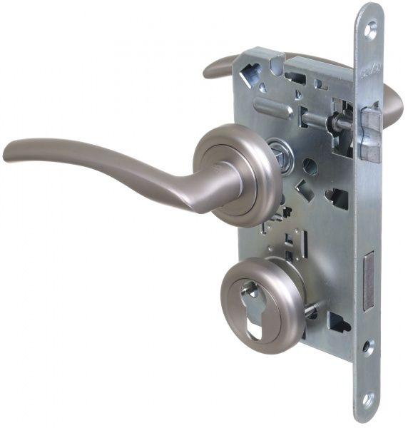 Замок врезной с ручками PZ Linde А-2005 SN PZ 72 мм никель без петель
