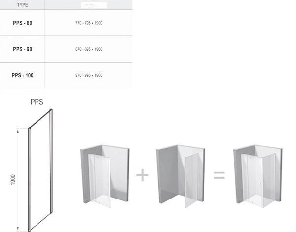 Неподвижная стенка для душа PPS- 90 поли. алюм. TRANSPARENT