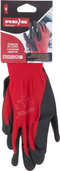 Перчатки Reis с покрытием латекс M (8) OX-LATEKSCB 08