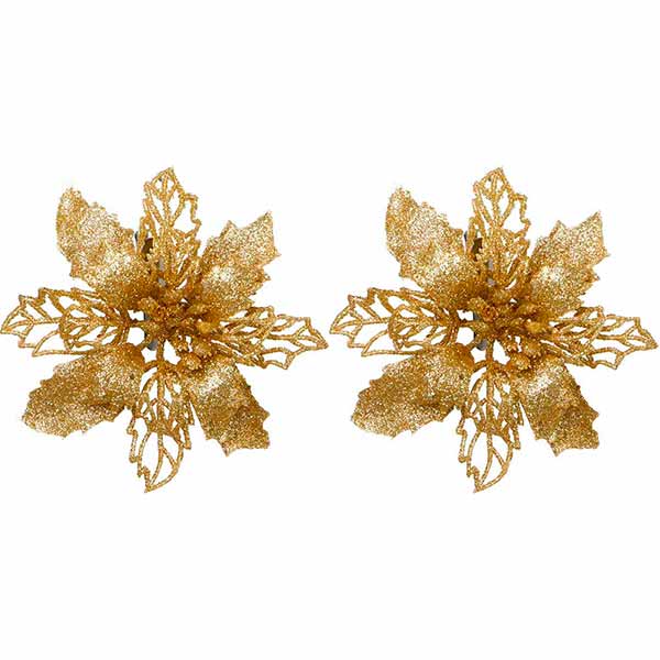 Набір новорічних прикрас Квітка пуансетія 2 шт 12 см SD16-005G