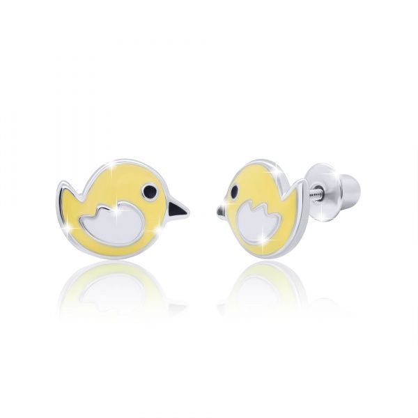 Серьги-пусеты UMa&UMi Птичка желтая