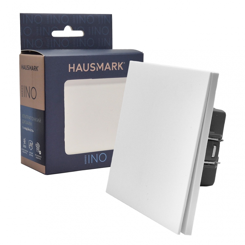 Вимикач одноклавішний HausMark INO без підсвітки білий LS-EU-White