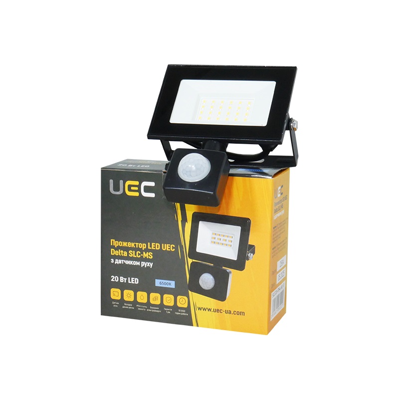 Прожектор с датчиком движения LED UEC Delta SLC-MS 6500K 20 Вт IP54 черный SLC-20-IP54-MS-B
