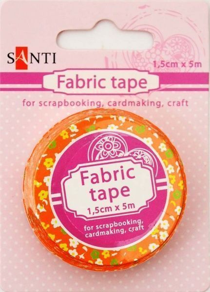 Самоклейка текстильна стрічка Помаранчеві квіти, 1,5 см*5м 