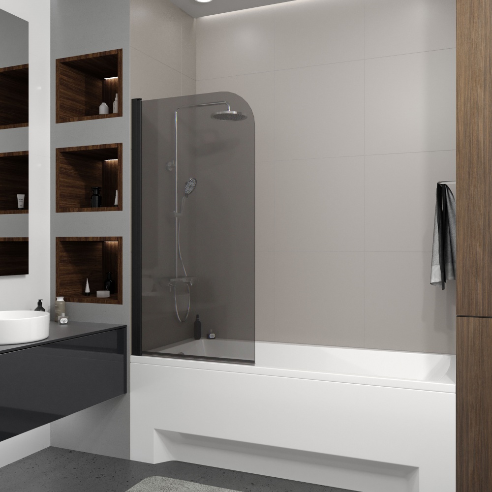 Шторка для ванны Koller Pool Dakota 800х1400 мм black matt, скло 6 мм europe grey