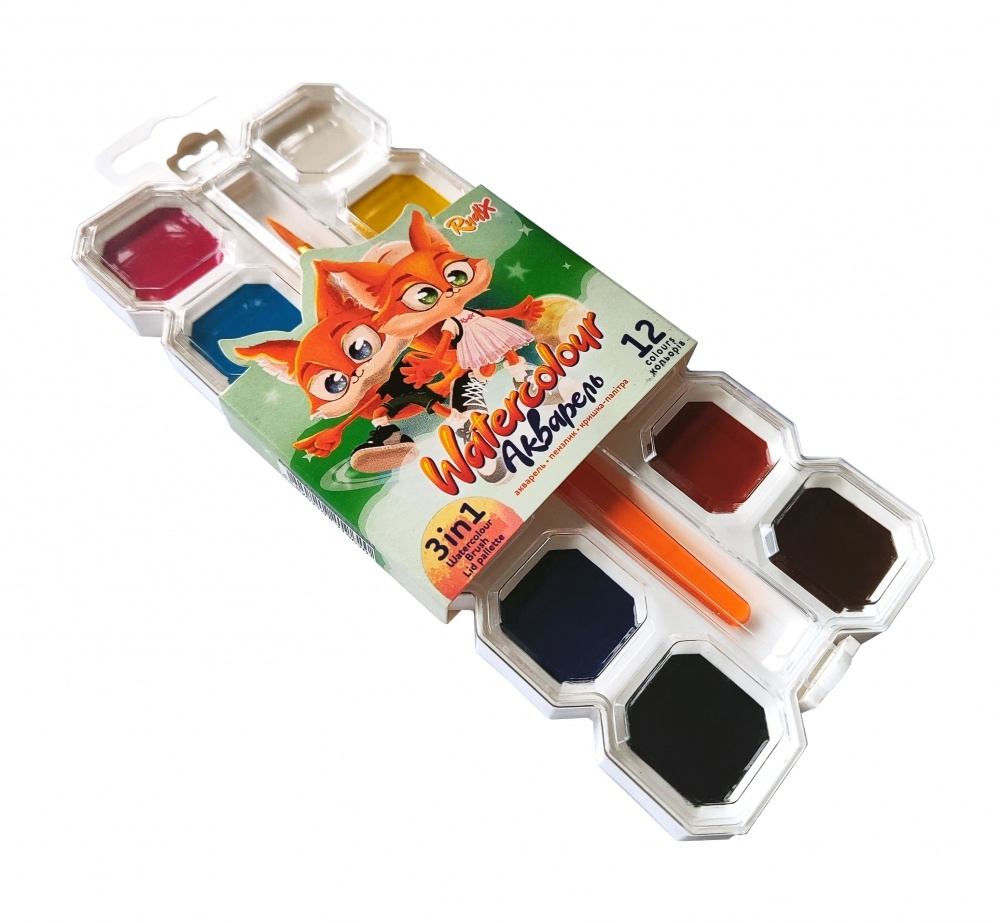 Краски акварельные 3 в 1 с крышкой-палитрой 12 шт. RUDIX