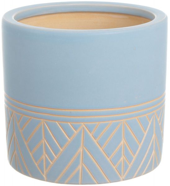 Горщик Viet Thanh Ceramic з блюдцем циліндр з різьбою 19x18 см VT.11370-2 круглий ніжно-блакитний