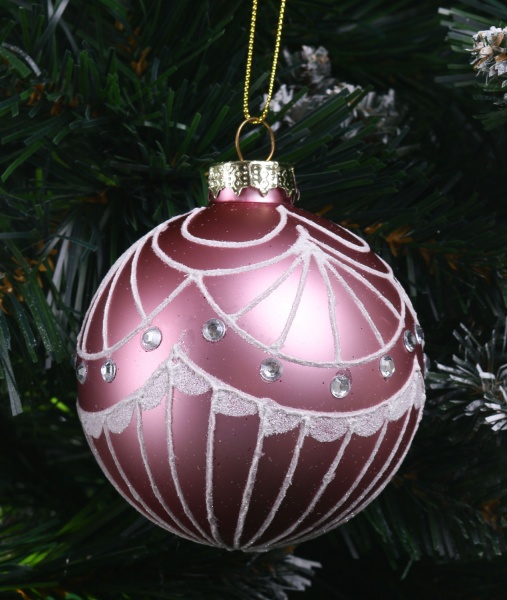 Елочная игрушка в форме шара с узором 8 см 