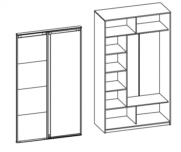 Шкаф-купе Стела 1зерк+1ДСП+перегородки Visent ДСП 1400x600x2400 мм белый двери / ДСП/зеркало