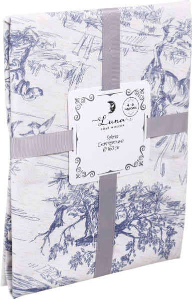 Скатерть Selena d160 белый с синим Luna 