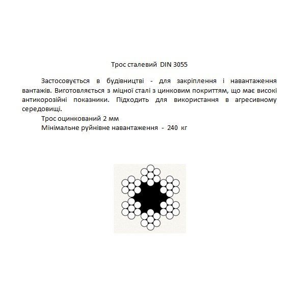 Трос оцинкований 2 мм 20 пог.м. DIN 3055