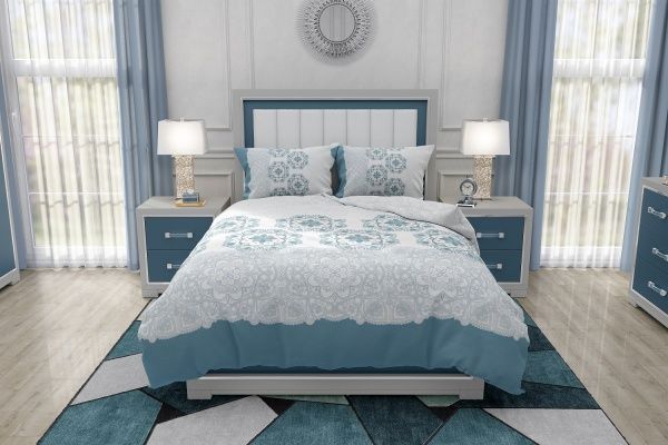 Комплект постільної білизни Калейдоскоп 01 євро біло-блакитний Rigel 