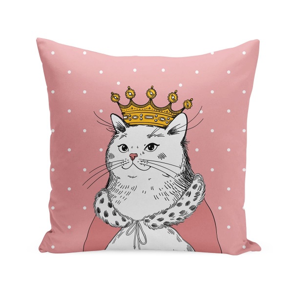 Подушка декоративная Кошка в короне 38x38 см розовый с принтом Orner 