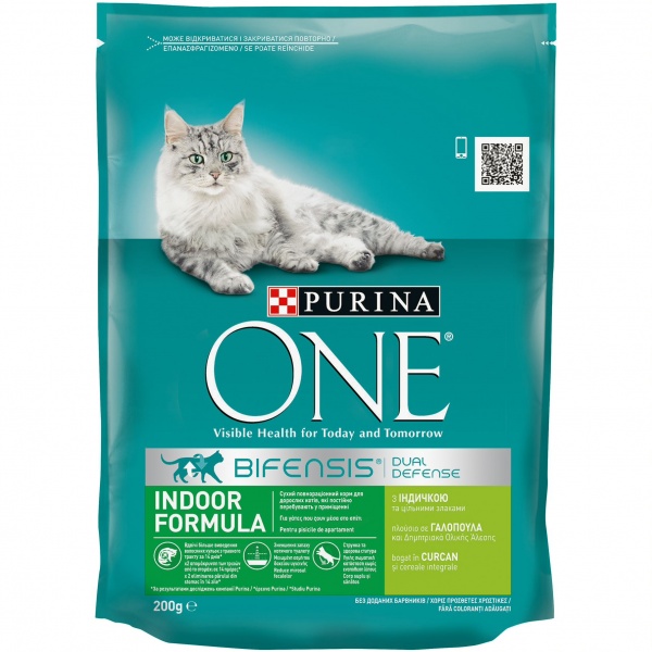 Корм сухой для котов Purina One Indoor Formula с индейкой и цельными злаками 200 г