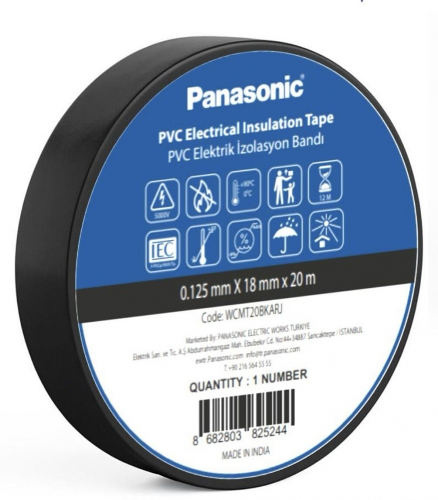 Ізострічка Panasonic 0,125х18 мм 20 м чорна ПВХ WCMT20BKARJ — фото 1