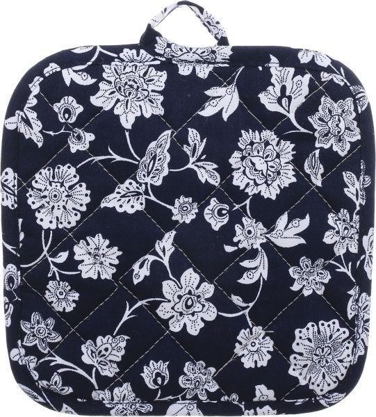 Набір кухонний Прихватка та рукавиця Квіти на синьому синьо-білий 