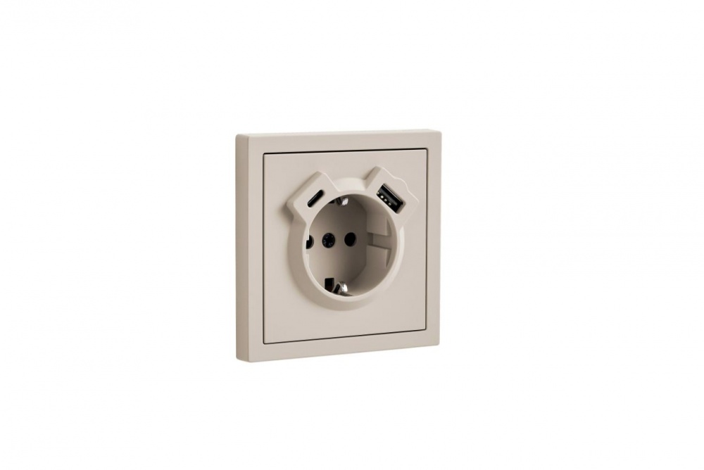 Механізм розетки побутова + USB + Type C із заземленням HausMark Juna IP20 пісочна/бежевий 7041-1888U2-181TC