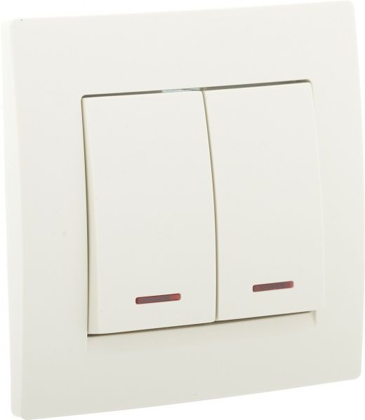 Выключатель двухклавишный UP! (Underprice) One Plus с подсветкой 10 А 250В крем 706-0303-112