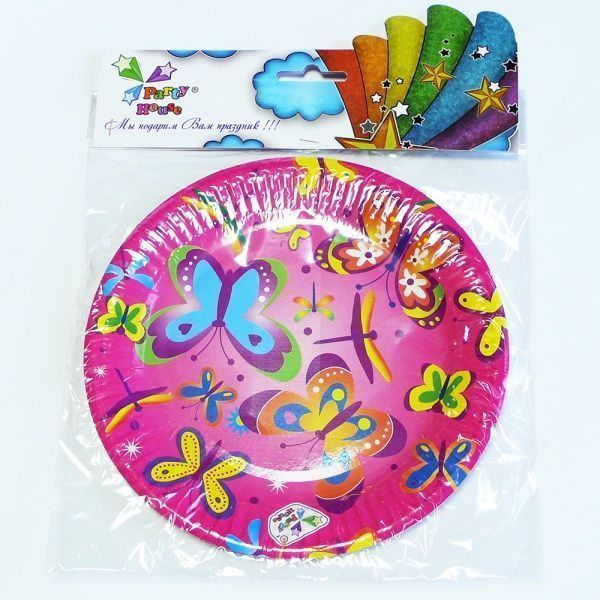 Тарелка бумажная Party House «Бабочки» 180 мм 6 шт.